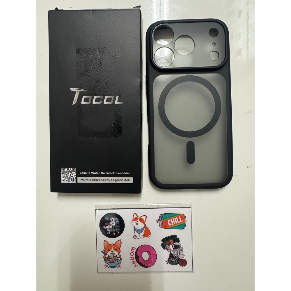 TOCOL MagSafe Compatible Matte Frosted Phone‎ Case Black with Stickers NEW
